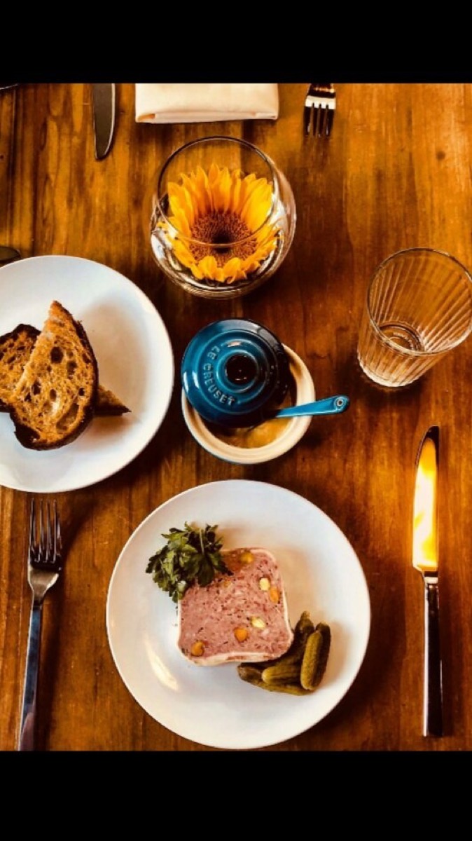 Country pâté with cornichons and toast at Maison