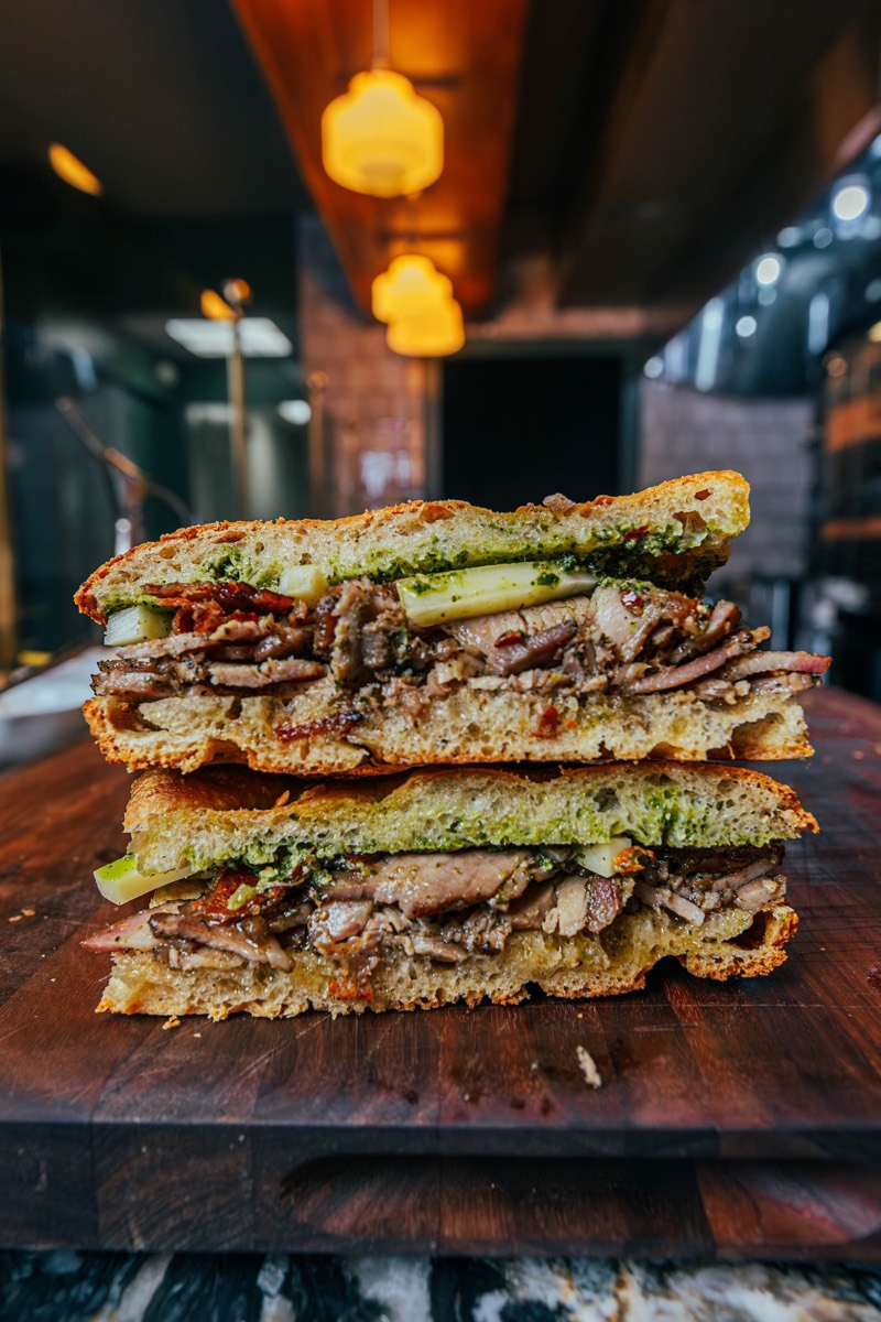 A porchetta sandwich from Da Toscano Porchetta Shop