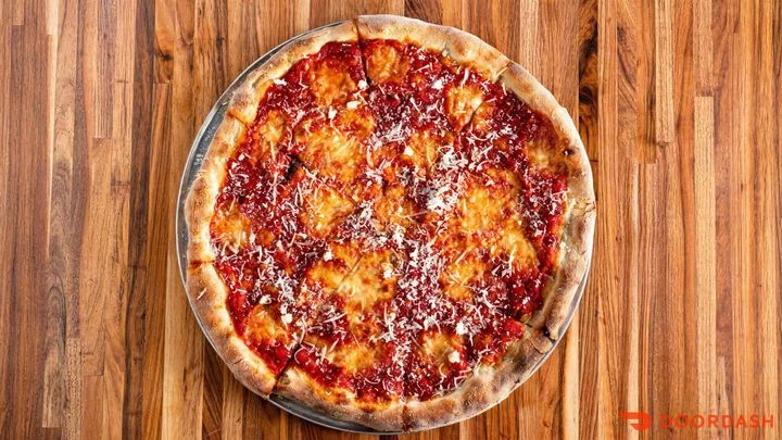 A round cheese pizza from Tutti