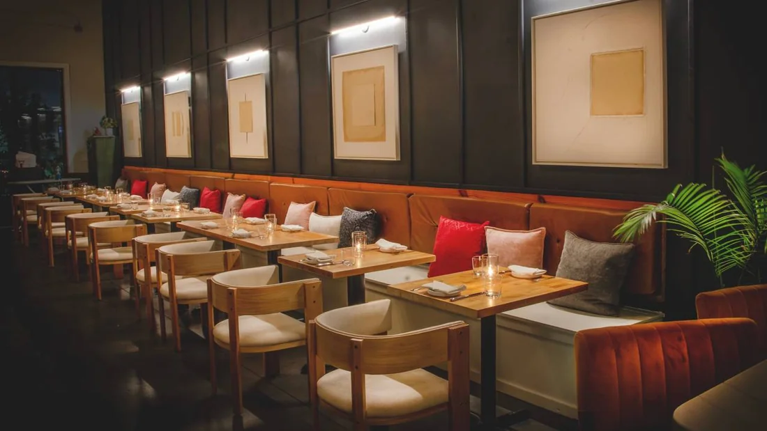 Tables and booths inside Snow Monkeys